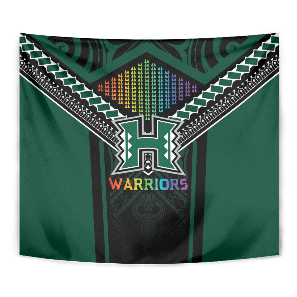 Hawaii Warriors Football Tapestry Rainbow Kakau Pattern Black
