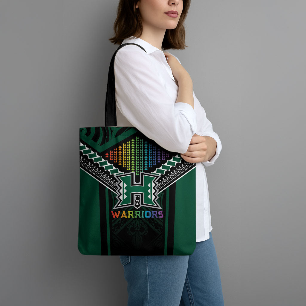Hawaii Warriors Football Tote Bag Rainbow Kakau Pattern Black