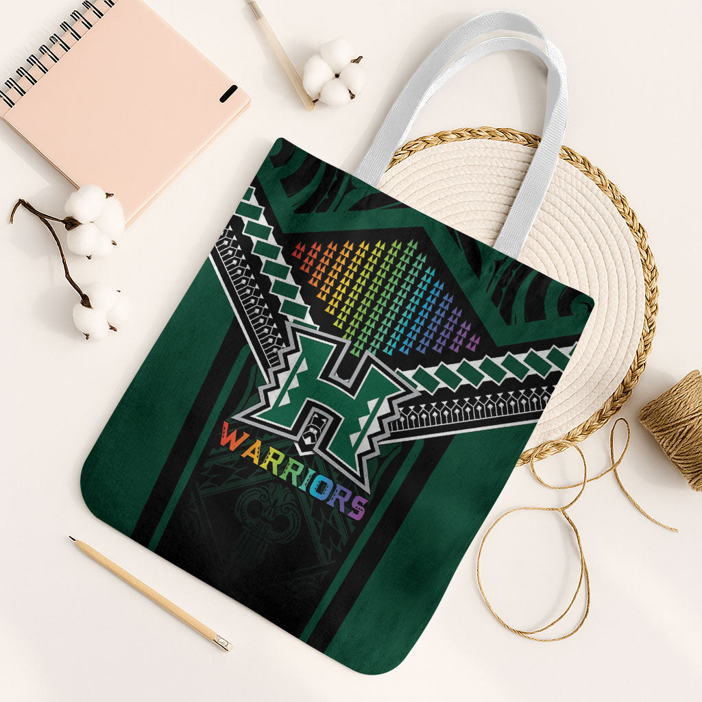 Hawaii Warriors Football Tote Bag Rainbow Kakau Pattern Black