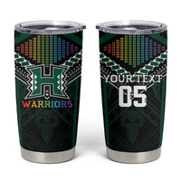Custom Hawaii Warriors Football Tumbler Cup Rainbow Kakau Pattern Black
