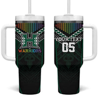 Custom Hawaii Warriors Football Tumbler With Handle Rainbow Kakau Pattern Black