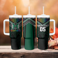 Custom Hawaii Warriors Football Tumbler With Handle Rainbow Kakau Pattern Black