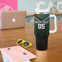 Custom Hawaii Warriors Football Tumbler With Handle Rainbow Kakau Pattern Black