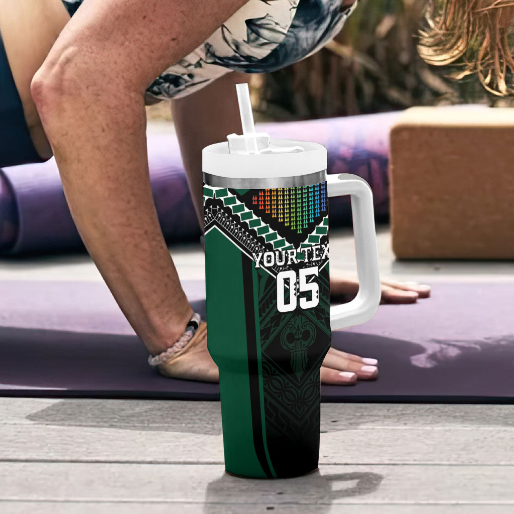 Custom Hawaii Warriors Football Tumbler With Handle Rainbow Kakau Pattern Black
