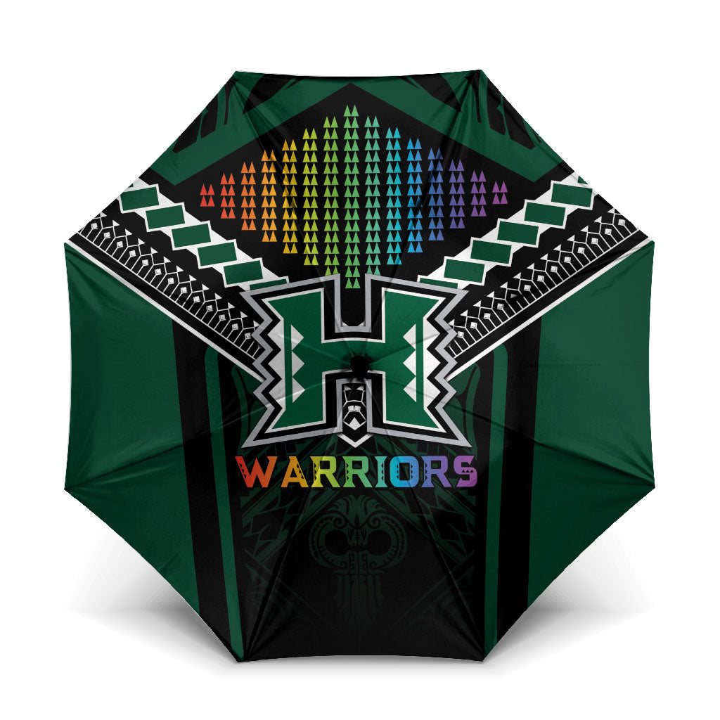 Hawaii Warriors Football Umbrella Rainbow Kakau Pattern Black