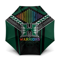 Hawaii Warriors Football Umbrella Rainbow Kakau Pattern Black