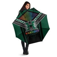 Hawaii Warriors Football Umbrella Rainbow Kakau Pattern Black