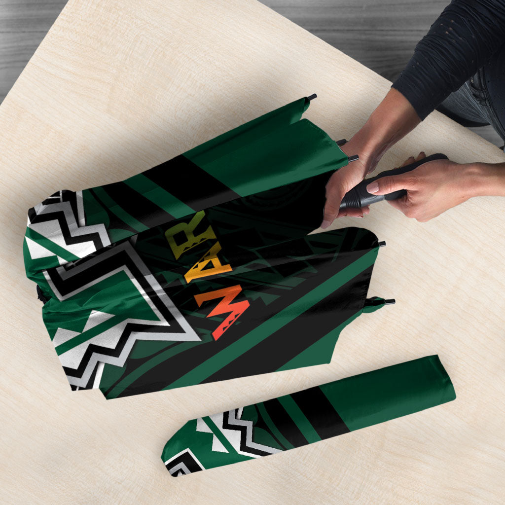 Hawaii Warriors Football Umbrella Rainbow Kakau Pattern Black