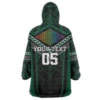 Custom Hawaii Warriors Football Wearable Blanket Hoodie Rainbow Kakau Pattern Black LT05 - Polynesian Pride