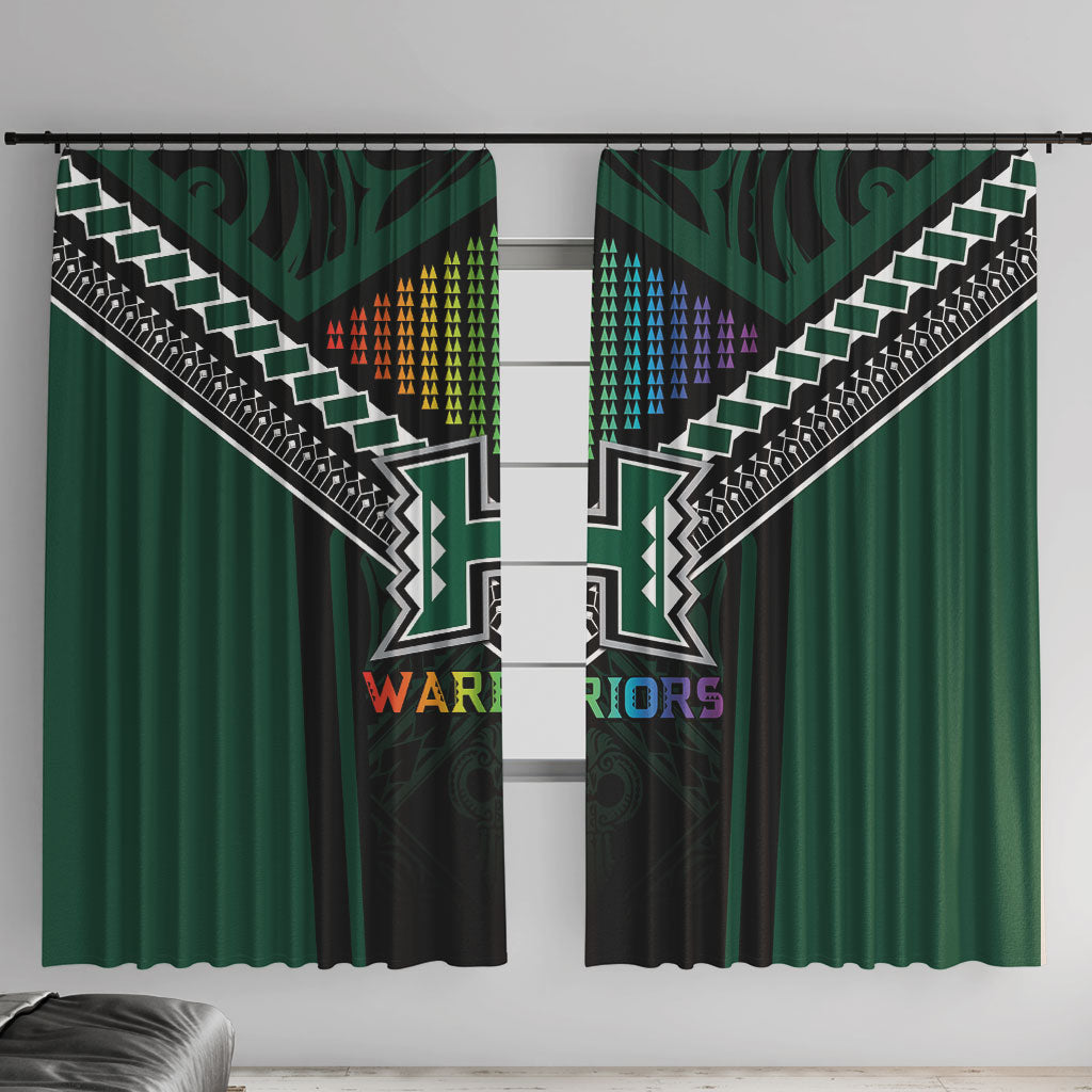 Hawaii Warriors Football Window Curtain Rainbow Kakau Pattern Black