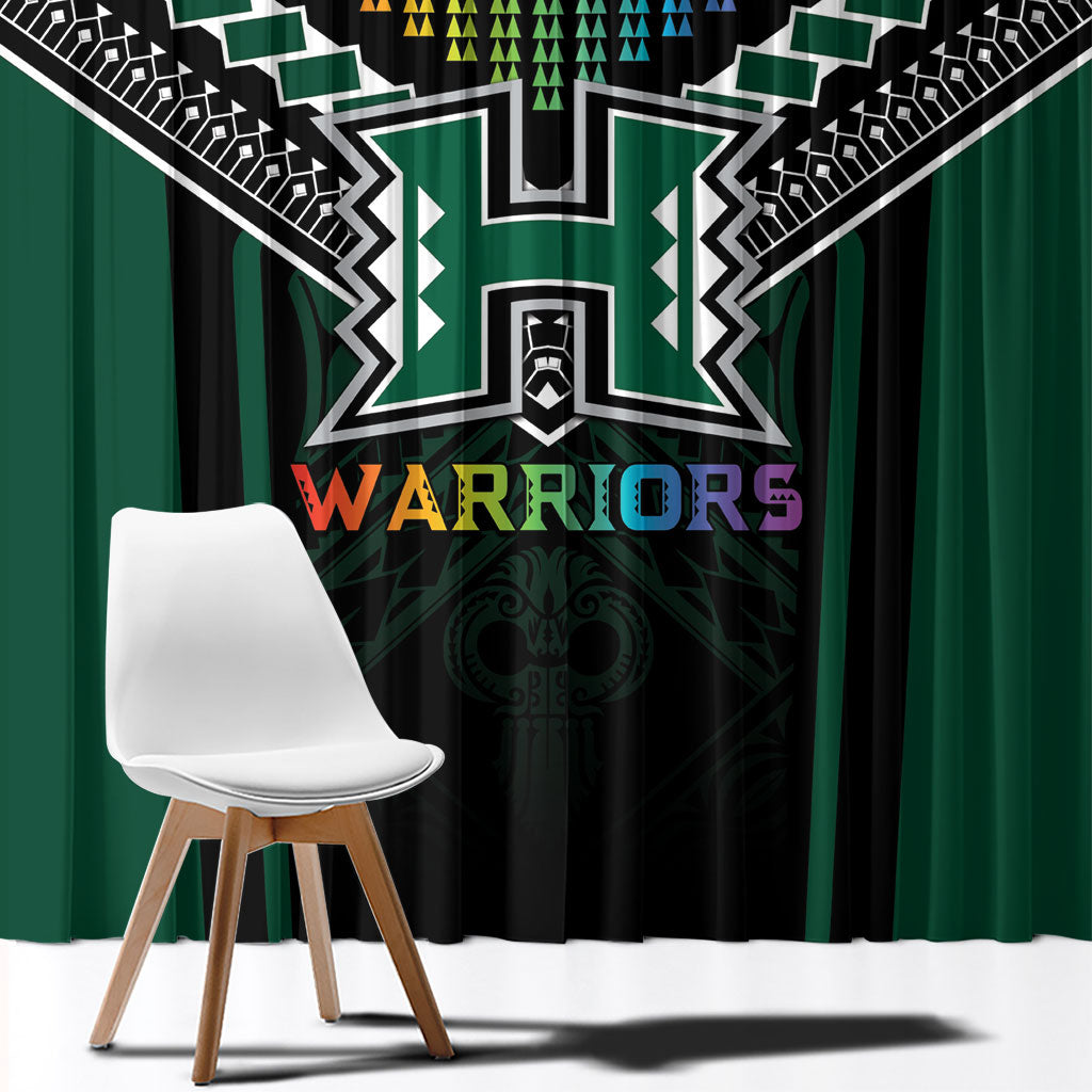 Hawaii Warriors Football Window Curtain Rainbow Kakau Pattern Black