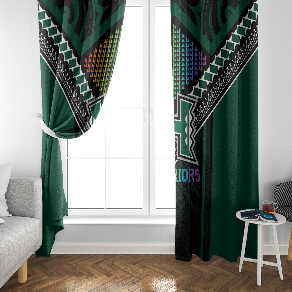 Hawaii Warriors Football Window Curtain Rainbow Kakau Pattern Black