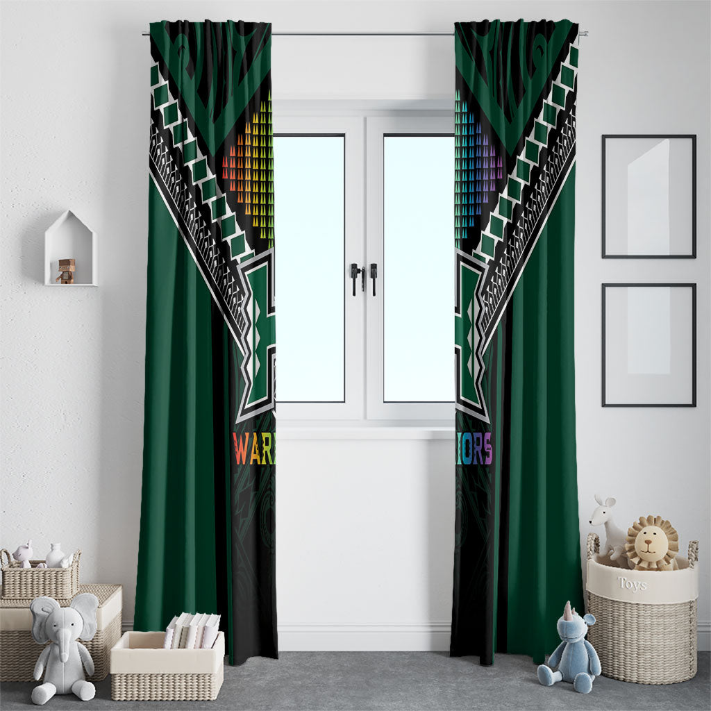 Hawaii Warriors Football Window Curtain Rainbow Kakau Pattern Black