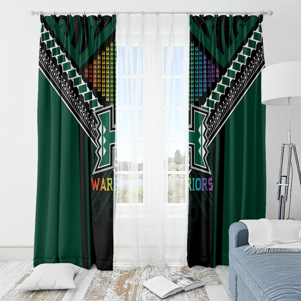 Hawaii Warriors Football Window Curtain Rainbow Kakau Pattern Black