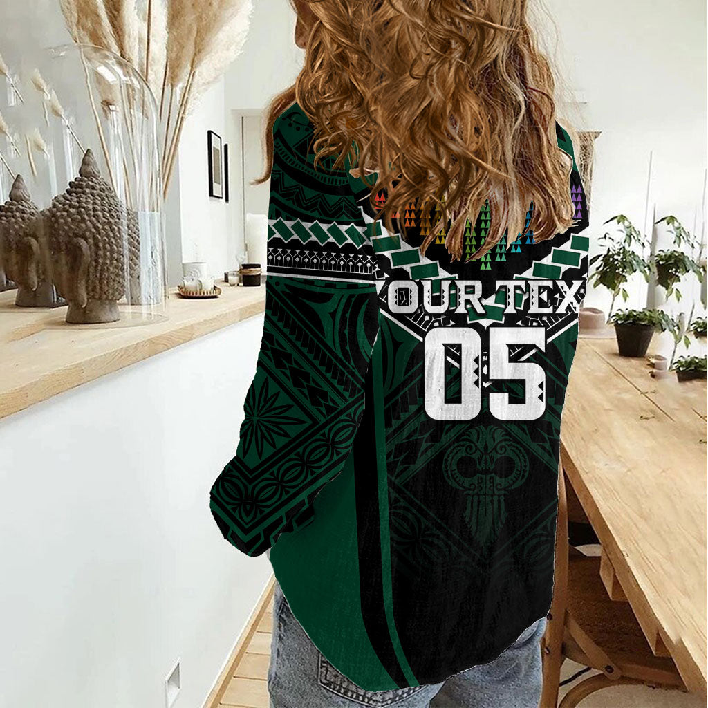 Custom Hawaii Warriors Football Women Casual Shirt Rainbow Kakau Pattern Black LT05 - Polynesian Pride