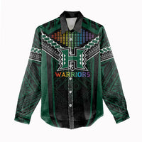 Custom Hawaii Warriors Football Women Casual Shirt Rainbow Kakau Pattern Black LT05 - Polynesian Pride