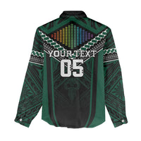 Custom Hawaii Warriors Football Women Casual Shirt Rainbow Kakau Pattern Black LT05 - Polynesian Pride