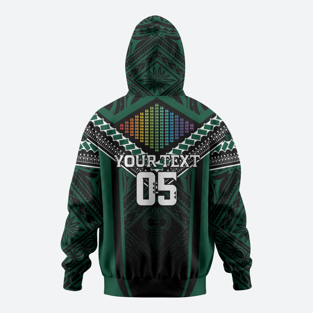 Custom Hawaii Warriors Football Zip Hoodie Rainbow Kakau Pattern Black