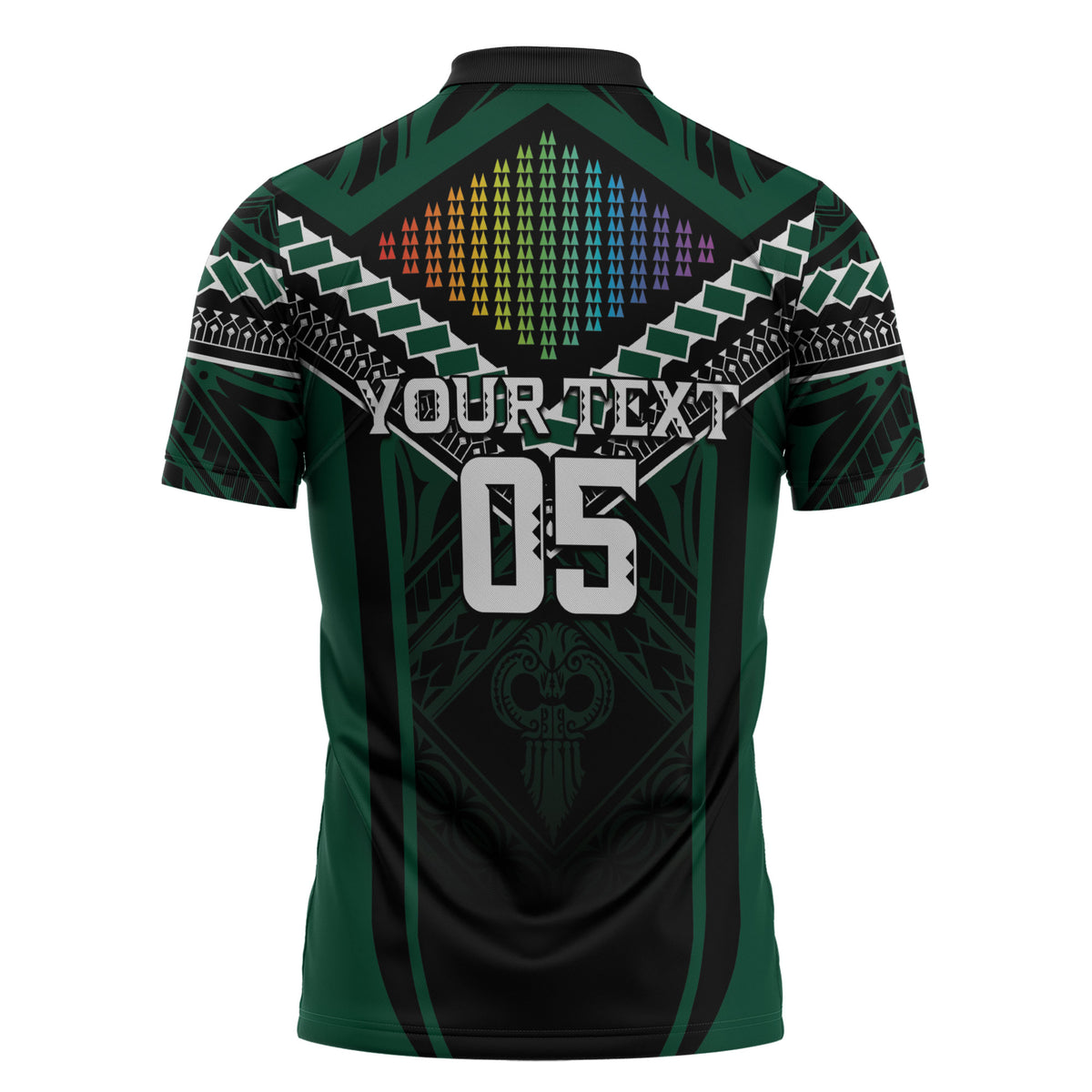 Custom Hawaii Warriors Football Zipper Polo Shirt Rainbow Kakau Pattern Black LT05 - Polynesian Pride