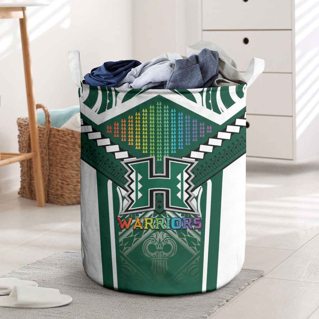 Hawaii Warriors Football Laundry Basket Rainbow Kakau Pattern Green