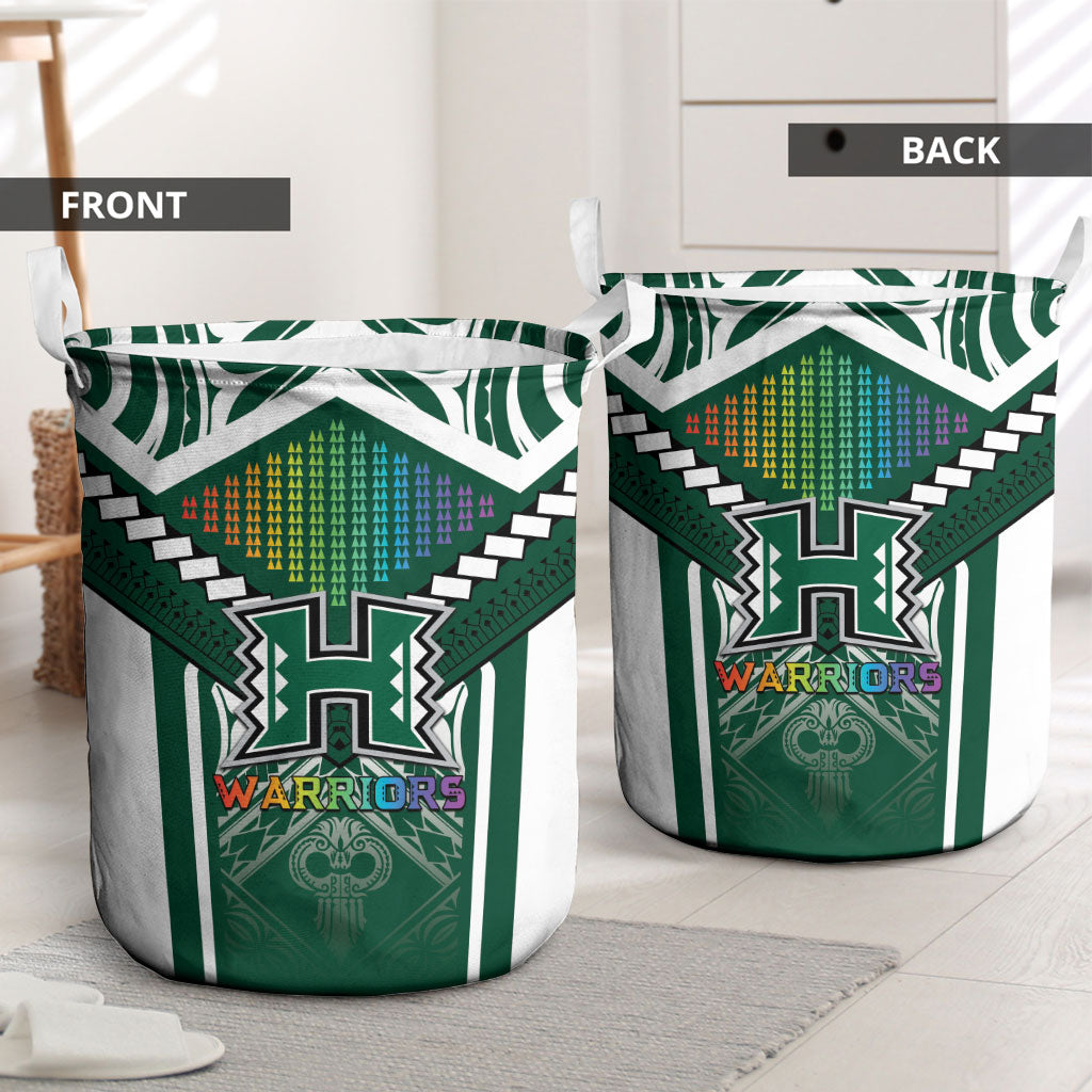 Hawaii Warriors Football Laundry Basket Rainbow Kakau Pattern Green