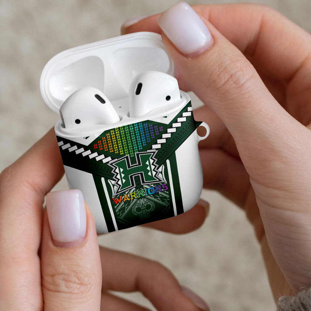 Hawaii Warriors Football AirPods Case Rainbow Kakau Pattern Green