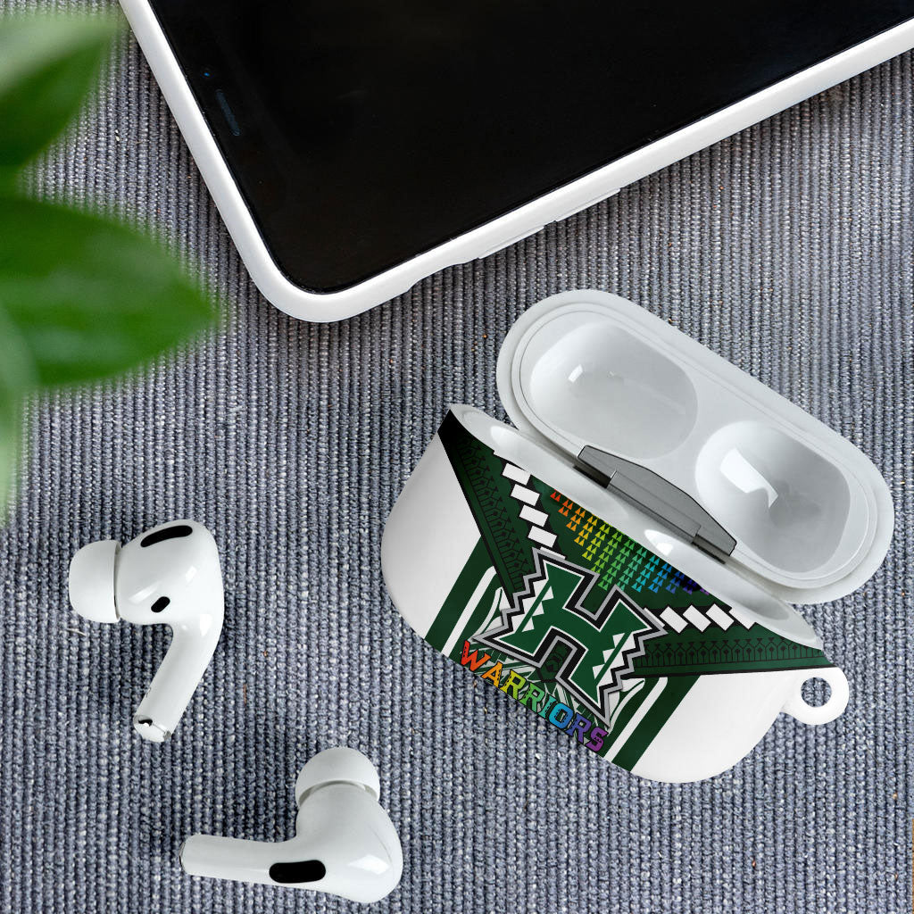 Hawaii Warriors Football AirPods Case Rainbow Kakau Pattern Green