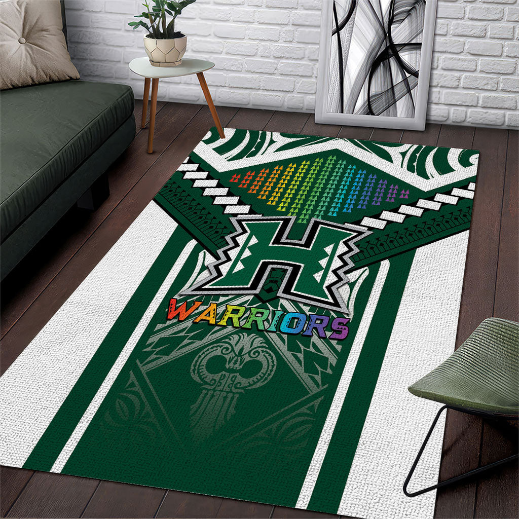 Hawaii Warriors Football Area Rug Rainbow Kakau Pattern Green
