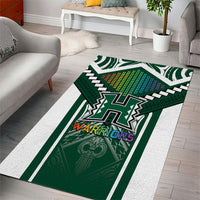 Hawaii Warriors Football Area Rug Rainbow Kakau Pattern Green