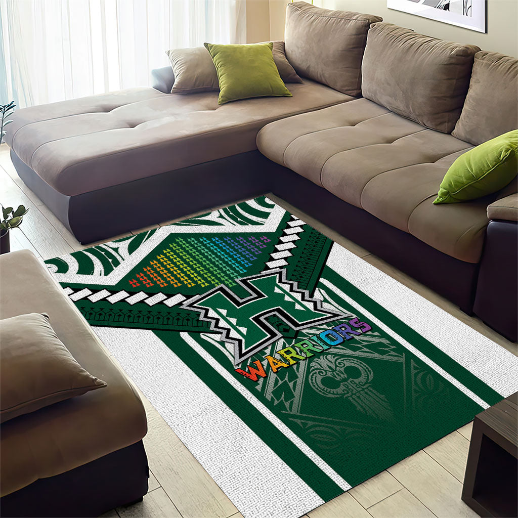 Hawaii Warriors Football Area Rug Rainbow Kakau Pattern Green