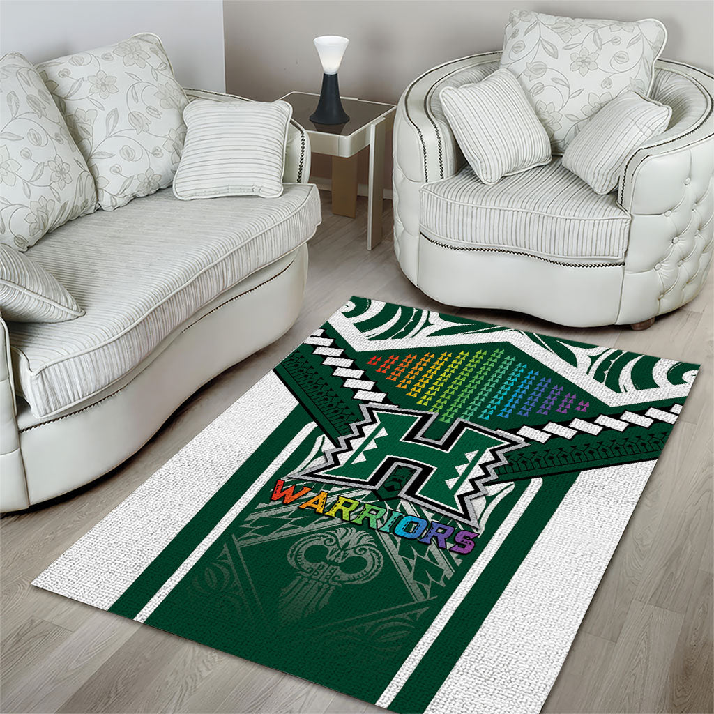 Hawaii Warriors Football Area Rug Rainbow Kakau Pattern Green