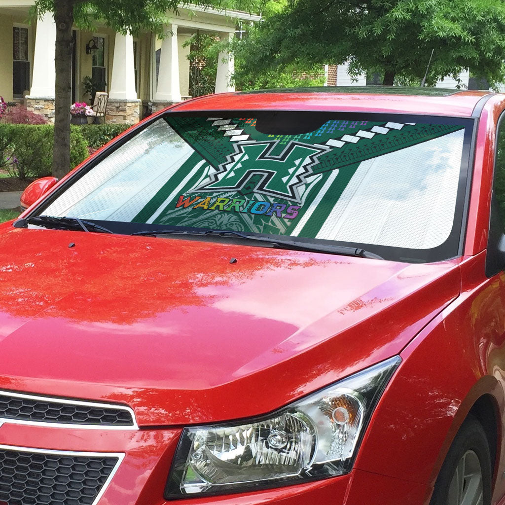 Hawaii Warriors Football Auto Sun Shade Rainbow Kakau Pattern Green