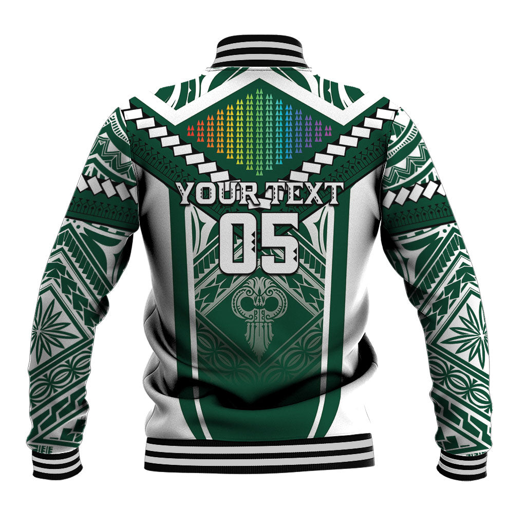 Custom Hawaii Warriors Football Baseball Jacket Rainbow Kakau Pattern Green LT05 - Polynesian Pride