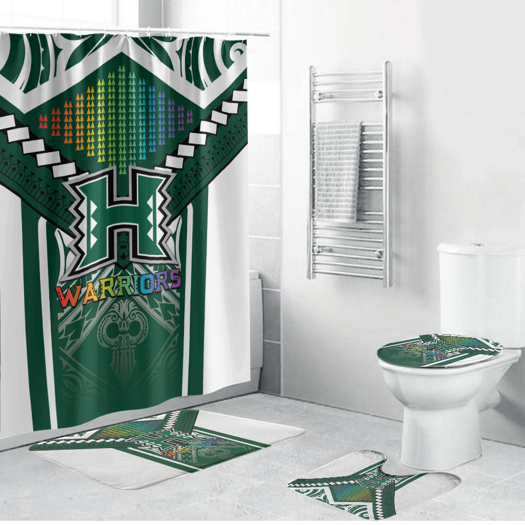 Hawaii Warriors Football Bathroom Set Rainbow Kakau Pattern Green