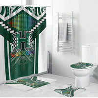 Hawaii Warriors Football Bathroom Set Rainbow Kakau Pattern Green