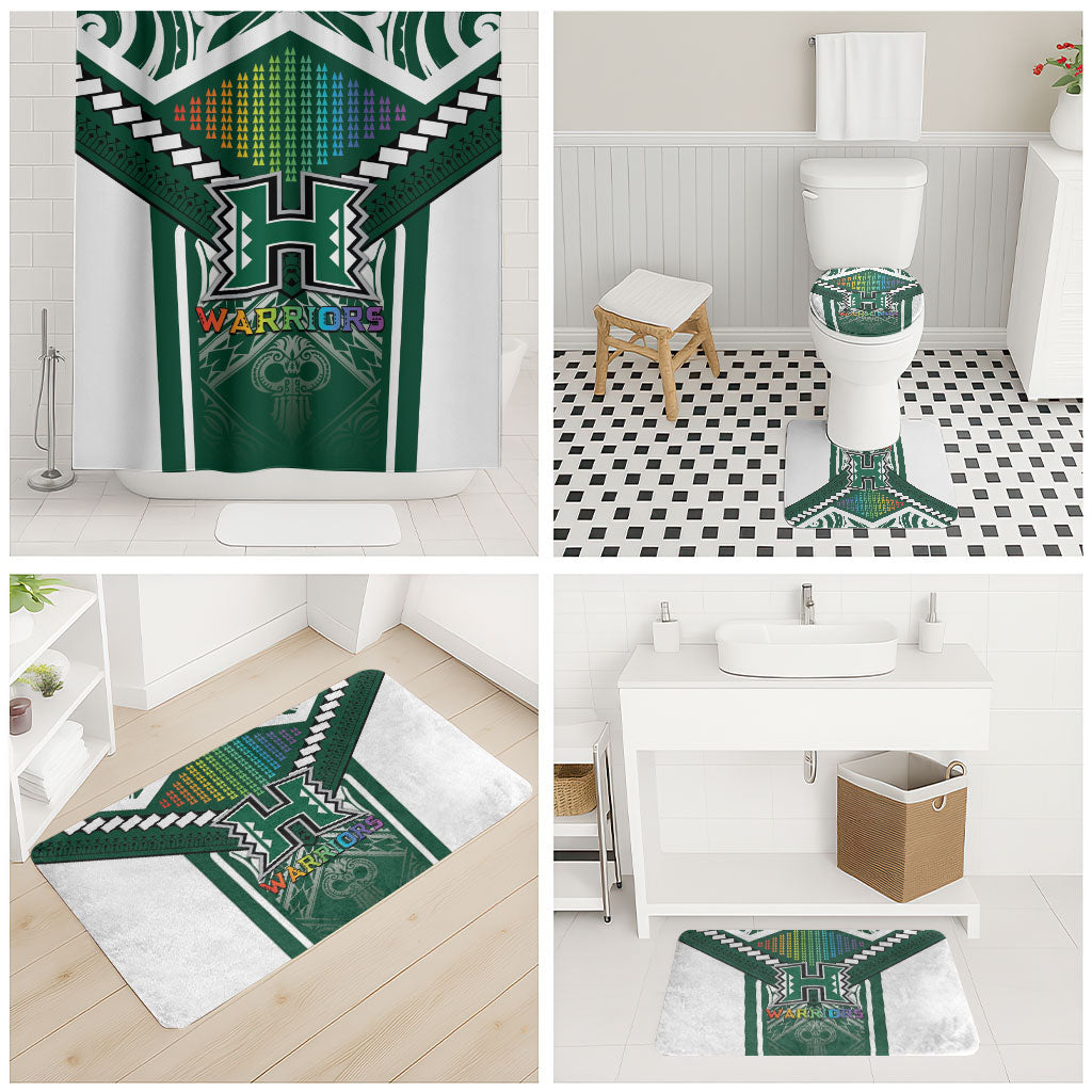 Hawaii Warriors Football Bathroom Set Rainbow Kakau Pattern Green