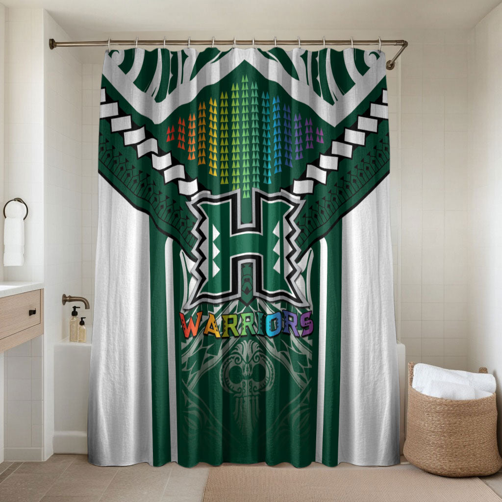 Hawaii Warriors Football Bathroom Set Rainbow Kakau Pattern Green
