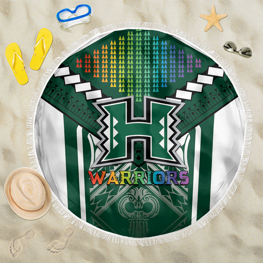Hawaii Warriors Football Beach Blanket Rainbow Kakau Pattern Green