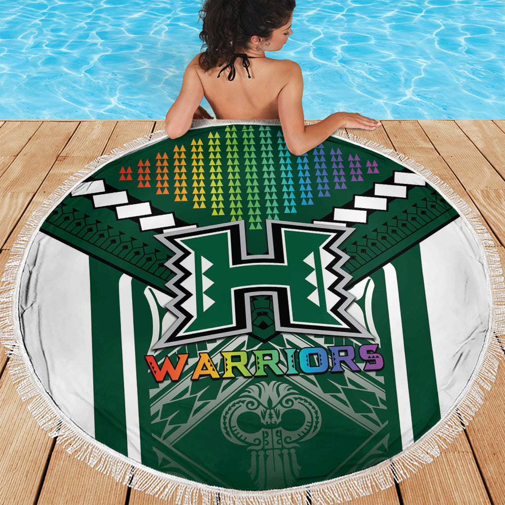Hawaii Warriors Football Beach Blanket Rainbow Kakau Pattern Green