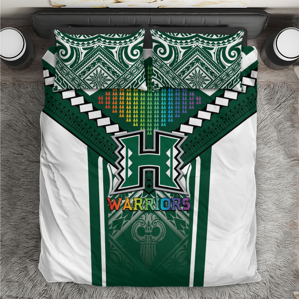 Hawaii Warriors Football Bedding Set Rainbow Kakau Pattern Green LT05 Green - Polynesian Pride