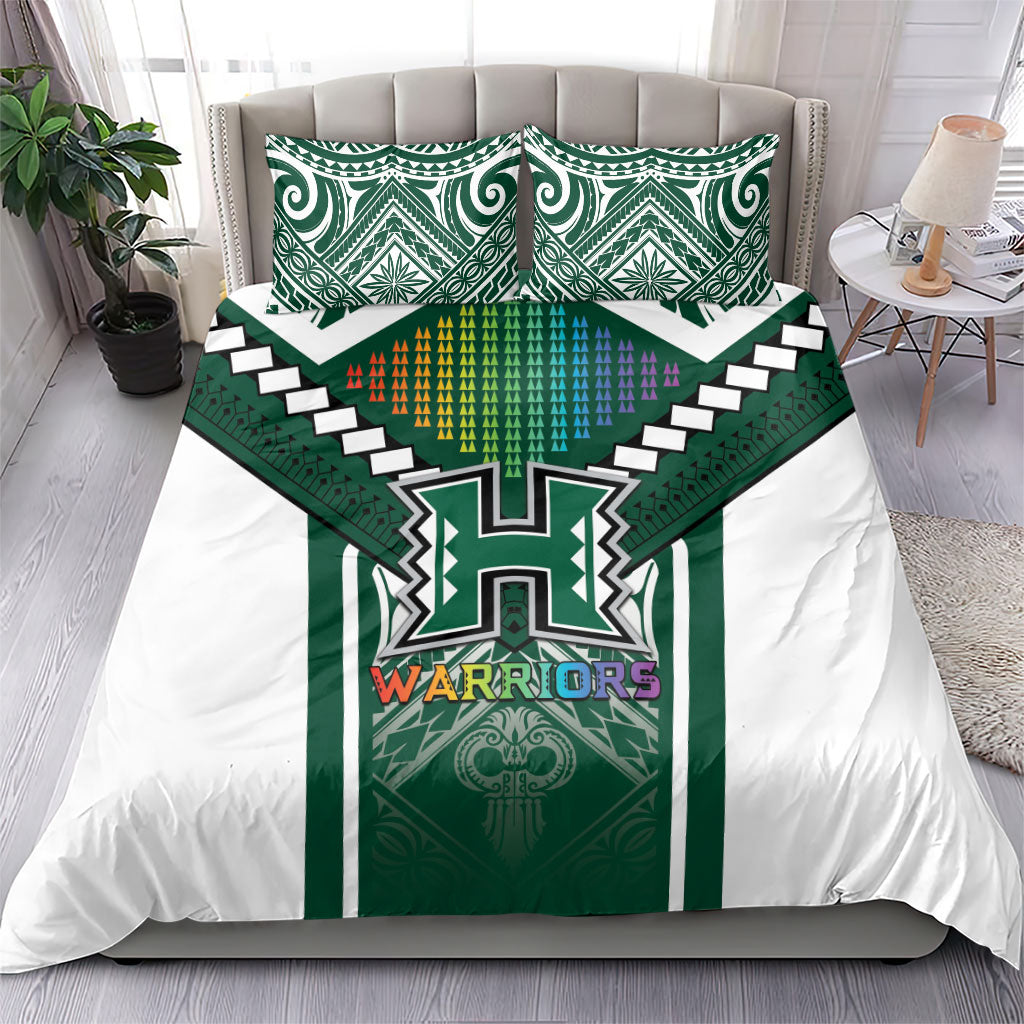 Hawaii Warriors Football Bedding Set Rainbow Kakau Pattern Green LT05 - Polynesian Pride