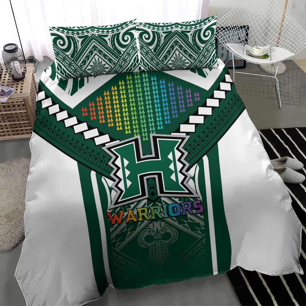 Hawaii Warriors Football Bedding Set Rainbow Kakau Pattern Green LT05 - Polynesian Pride