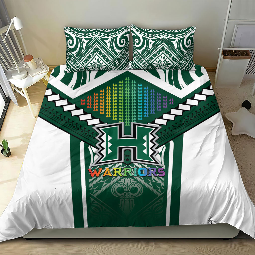 Hawaii Warriors Football Bedding Set Rainbow Kakau Pattern Green LT05 - Polynesian Pride