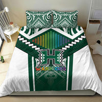 Hawaii Warriors Football Bedding Set Rainbow Kakau Pattern Green LT05 - Polynesian Pride