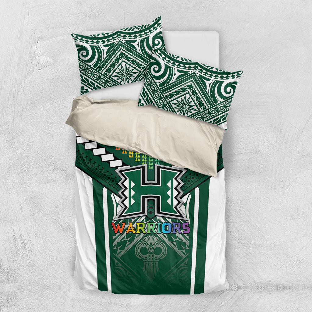 Hawaii Warriors Football Bedding Set Rainbow Kakau Pattern Green LT05 US Twin 172cm x 218cm Green - Polynesian Pride