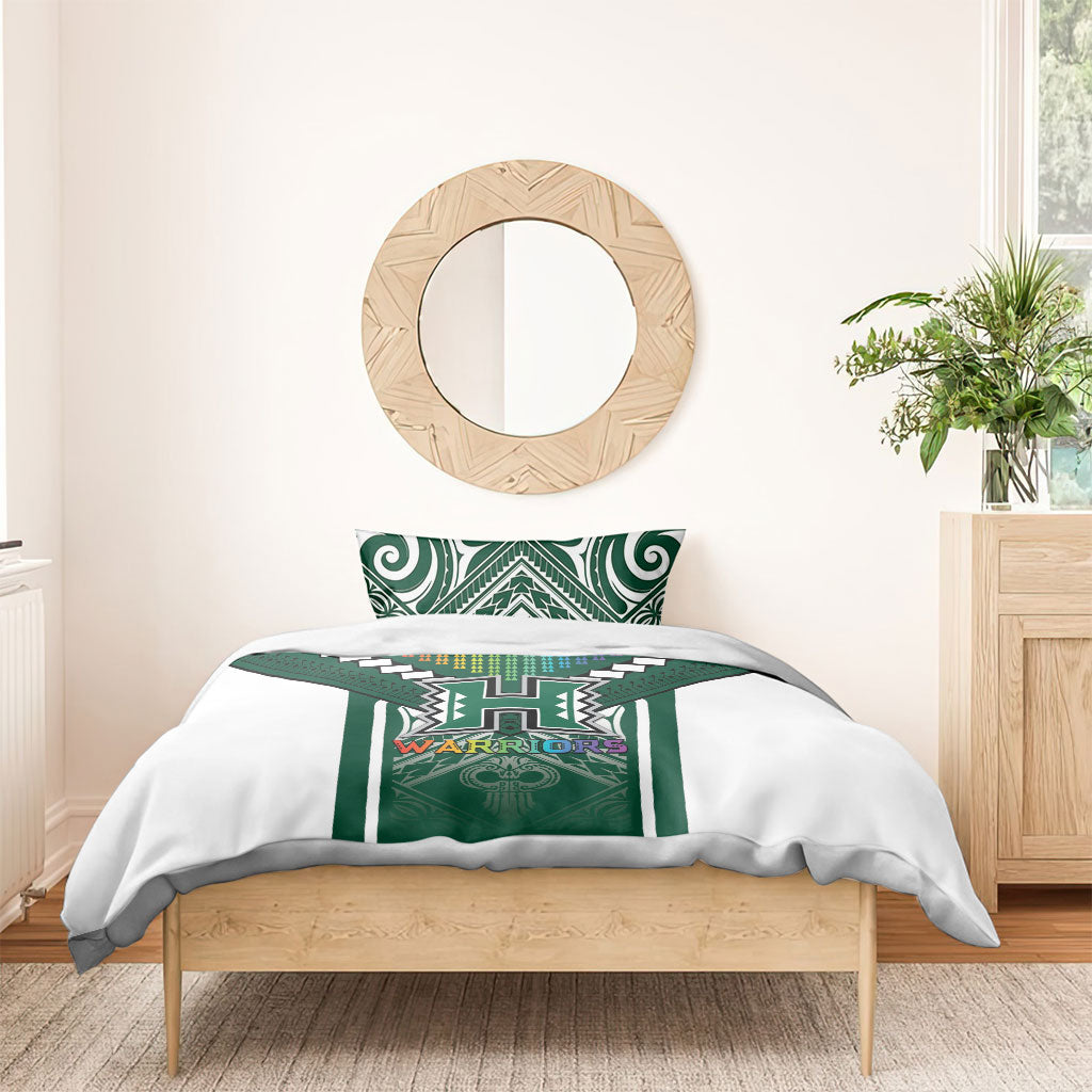 Hawaii Warriors Football Bedding Set Rainbow Kakau Pattern Green LT05 - Polynesian Pride