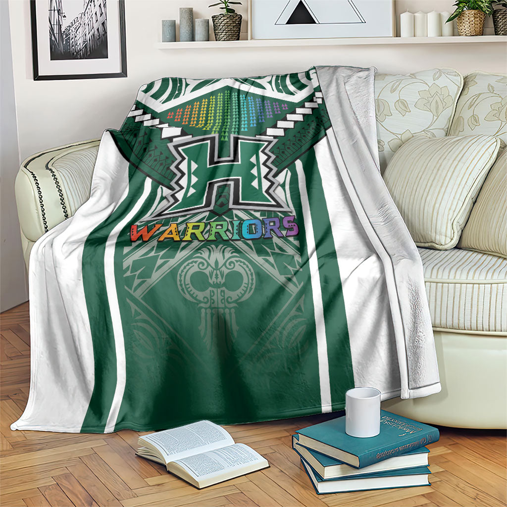 Hawaii Warriors Football Blanket Rainbow Kakau Pattern Green