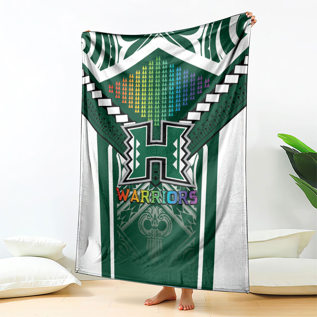 Hawaii Warriors Football Blanket Rainbow Kakau Pattern Green
