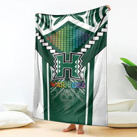 Hawaii Warriors Football Blanket Rainbow Kakau Pattern Green