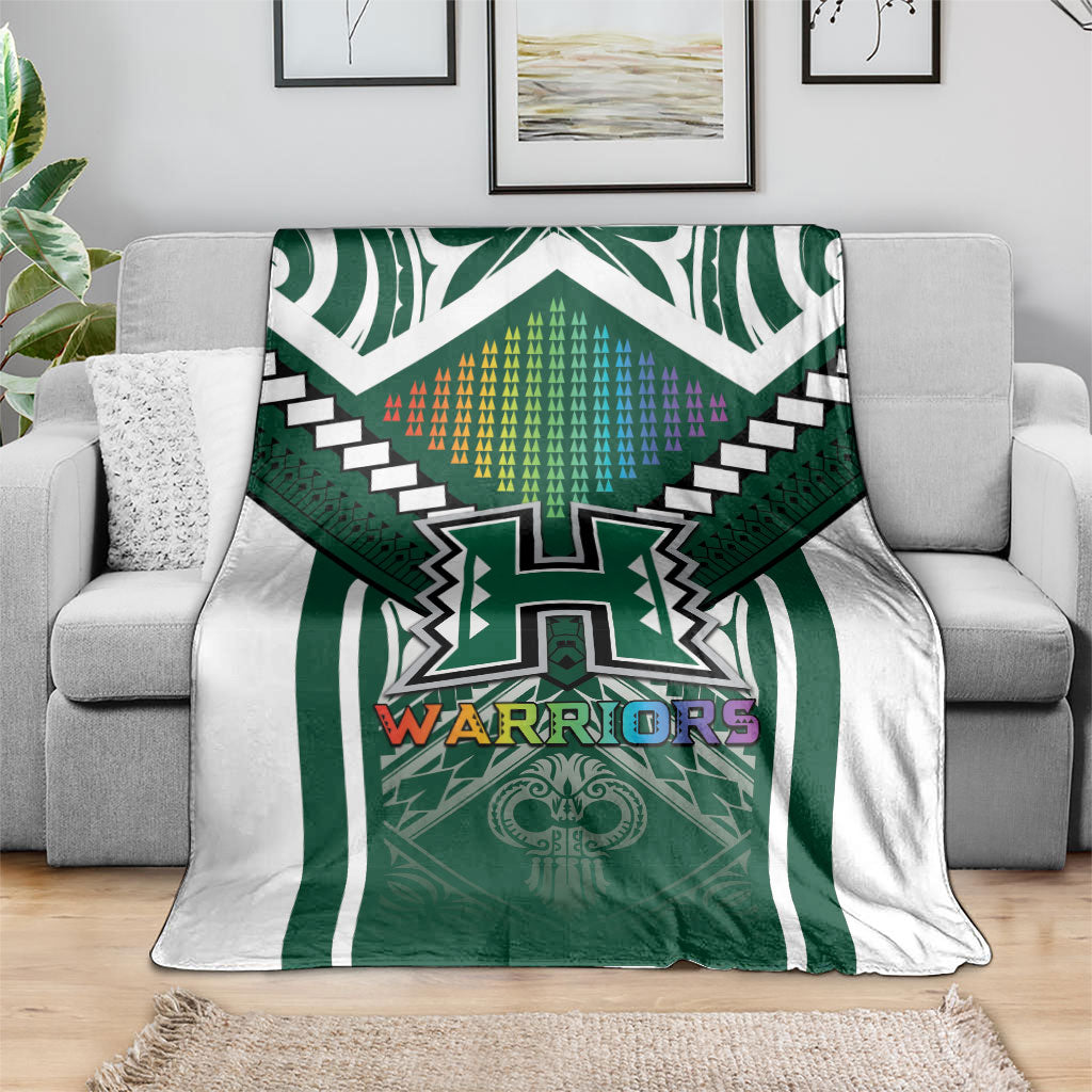 Hawaii Warriors Football Blanket Rainbow Kakau Pattern Green